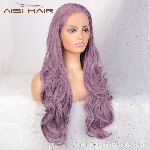 Aisi Hair New Design 26 Inch Long Wavy Purple Color Wig Cosplay Swiss Lace Wig Body Wave Lace Frontal Hair Wigs For Black Women
